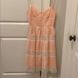 Betsey Johnson Peach/Pink Pintuck & Lace Dress